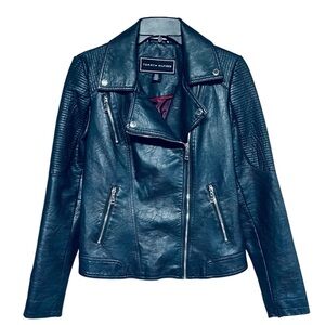 Tommy Hilfiger Women’s Navy Blue Biker /Moto Faux Leather Jacket Small